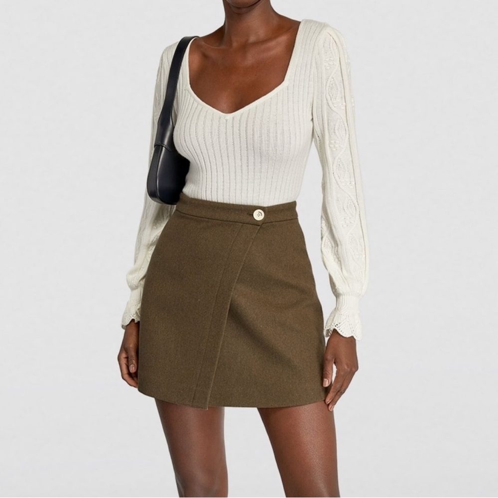 NWOT Sandro Julieta Wool A-line Wrap Skirt Size 38 (retail $295)